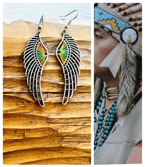 Earrings hanging silver long/Statement festival earrings/long earrings ethnic style ladies/Boho hippie/Indian/angel wing earrings/