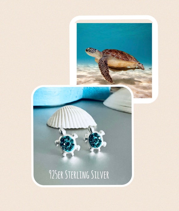 Turtle earrings turquoise blue silver ocean stud earrings/sea earrings/minimalist earrings turtle