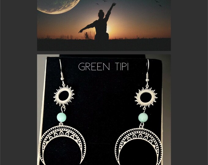 Gemstone earrings moon*Gemstone earrings moonstones*Crescent moon earrings*Sun moon earrings*Gemstone earrings Boho*Gemstone earrings hanging