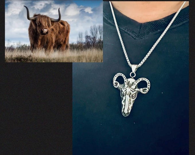 Buffalo Halskette mit Anhänger silber,Bison Western Cowboy Kette,Stierkopf Anhänger Statementkette,Büffel Büffelschädel Kette,Stierkopfkette
