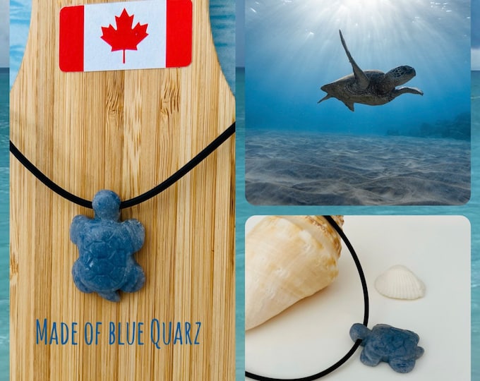 Gemstone turtle necklace blue, blue turtle necklace with pendant, blue quartz gemstone necklace, crystal surfer necklace sea turtle