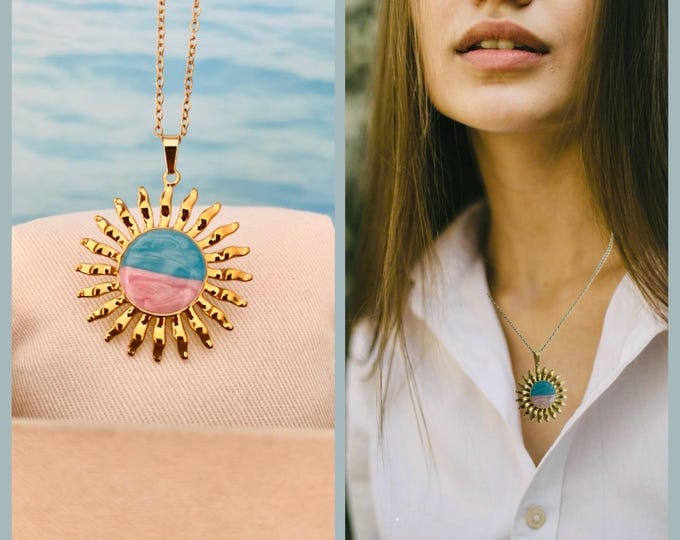 Summer necklace sun*Sun necklace gold*Golden sun necklace*Boho necklace sun*Summer necklace colorful*Sun necklace gold*Necklace sun gold