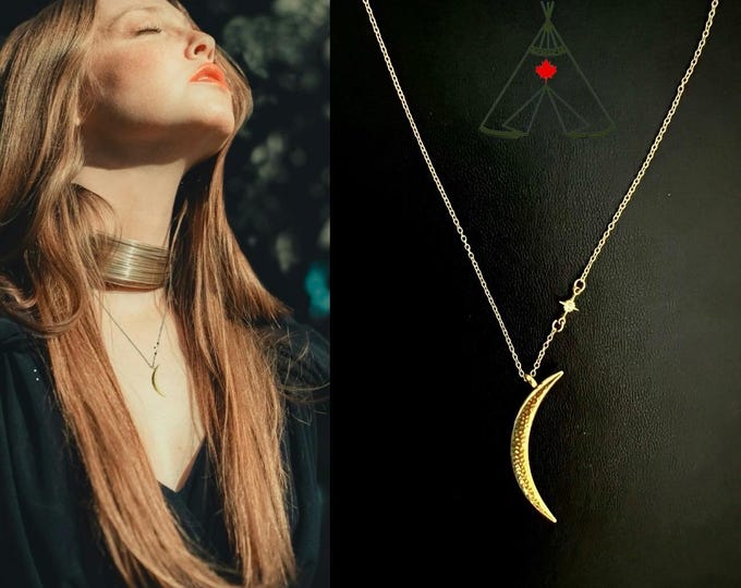 Crescent moon necklace 18 carat gold-plated*Golden moon necklace*Moon necklace gold*Moon necklace gold Boho*Crescent moon necklace*Crescent moon with star necklace