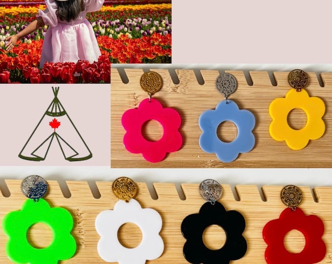 Summer earrings colorful*Flower earrings black*Flower earrings pink*Flower earrings pink*Flower earrings hanging*Summer earrings nickel-free