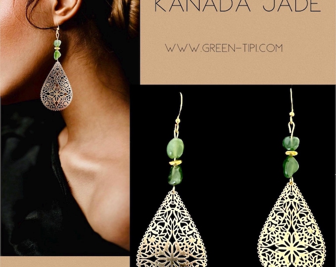 Gemstone earrings gold*Gemstone earrings silver*Jade earrings*Ornament earrings hanging*Boho earrings green stone*Gemstone earrings large