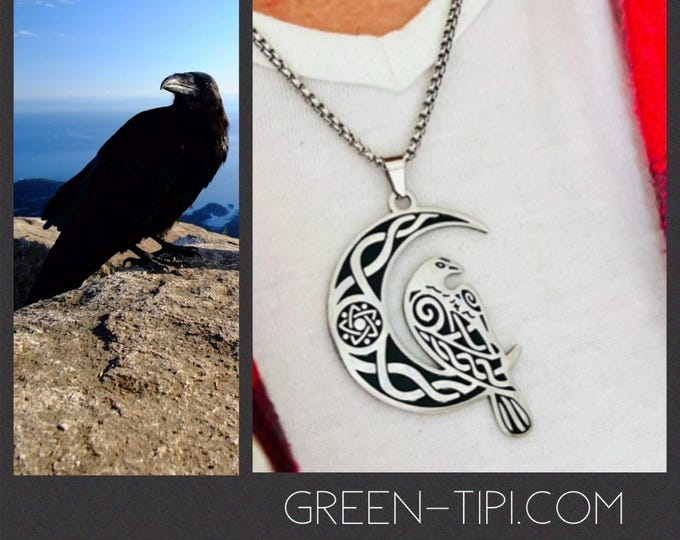 Raven necklace*Raven pendant silver*Raven necklace*Moon necklace silver*Western jewelry silver*Bird necklace pendant*Raven necklace*Raven bird necklace