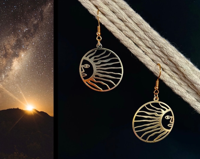Sun earrings gold stainless steel*Sun earrings rays*Earrings sunset*Earrings sun rays*Boho earrings sun*Sun earrings
