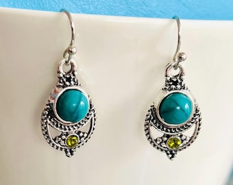 Summer earrings petrol*Small green silver earrings*Earring turquoise stone*Green earrings hanging*Green earrings pendant*Ethno earrings silver