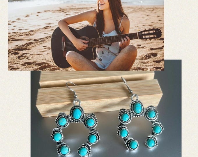 Boho earrings turquoise silver*Dangling earrings with stone*Dangle earrings blue*Hippie statement earrings*Gift for cowgirls*Turquoise earrings