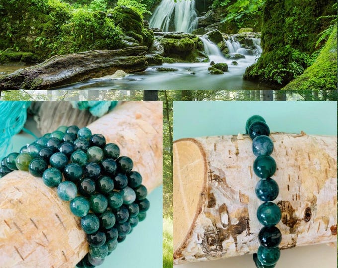 Moss agate bracelet 8 mm*Gemstone bracelet flexible*Gemstone bracelet rubber band*Crystal bracelet green*Spiritual gift*Crystal bracelet