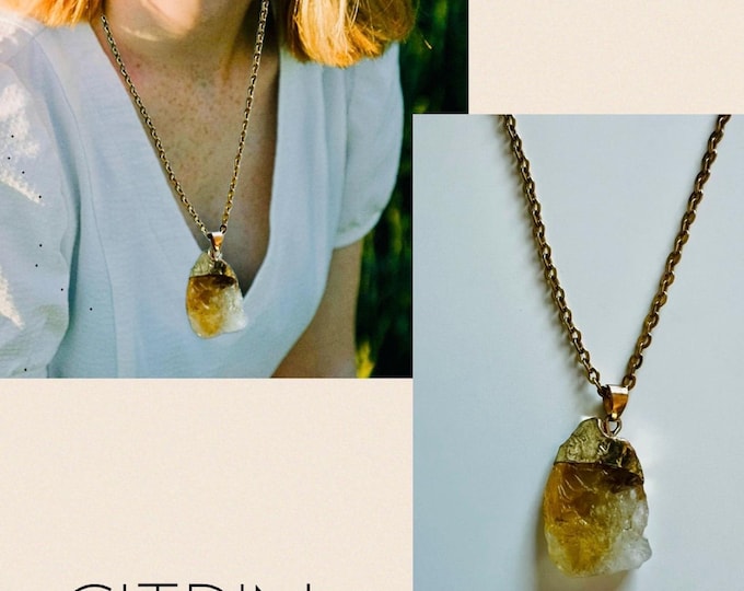 Citrine Pendant*Citrine Necklace*Raw Citrine Necklace*Natural Citrine Necklace*Gemstone Necklace Citrine*Large Citrine Necklace*Birthday Necklace Citrine