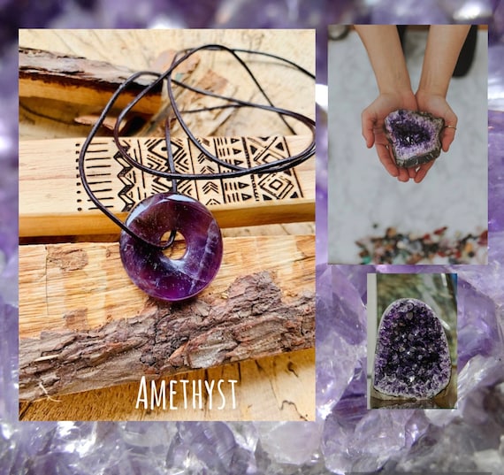 Amethyst Gemstone Necklace Circle Round Donut/Crystal Necklace Purple Minerals Yoga Jewelry/Power Stone/Talisman/Gift/Chakra/Lucky Charm