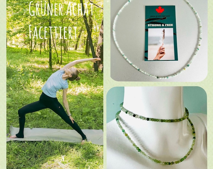 Crystal necklace pearl necklace faceted/agate green necklace/gemstone necklace/crystal necklace chakra/crystal beads/yoga/Christmas gift woman