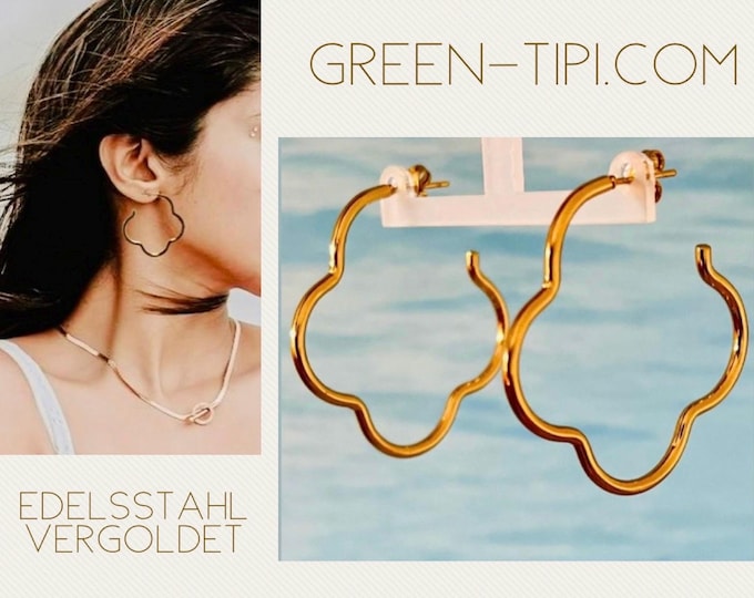 Hoop earrings gold flower*Clover hoop earrings gold*Clover earrings*Hoop earrings leaf*Hoop earrings flower shape*Hoop earrings flower*Hoop earrings in clover shape