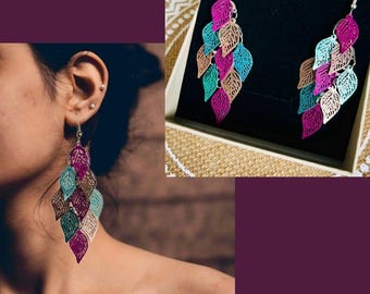 Boho earrings silver colorful*dangle earrings long*light earrings hanging*earrings leaf dangling*colorful hippie earrings*large earrings colored