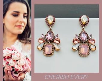 Earrings old pink*Earrings pink*Glitter earrings flower*Blush pink wedding earrings*Crystal dangle earrings*Rose gold earrings*Glass earrings