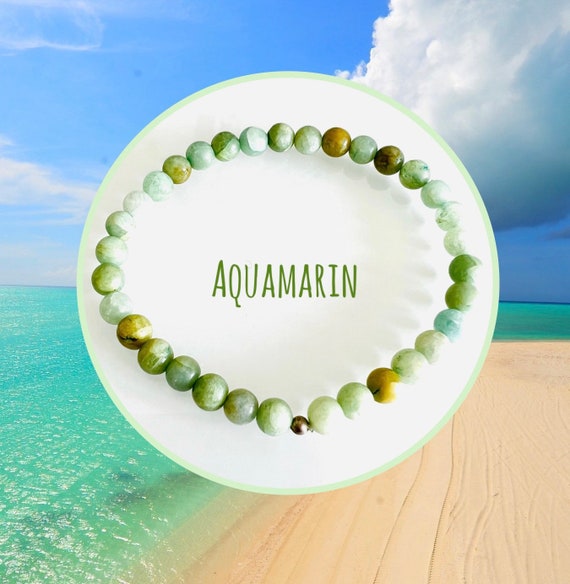 Aquamarine Gemstone Bracelet/Ball Bracelet Personalized/Personalized Bracelet/Green/Beaded Bracelet/Crystal Bracelet/Protective Stone/Yoga Jewelry