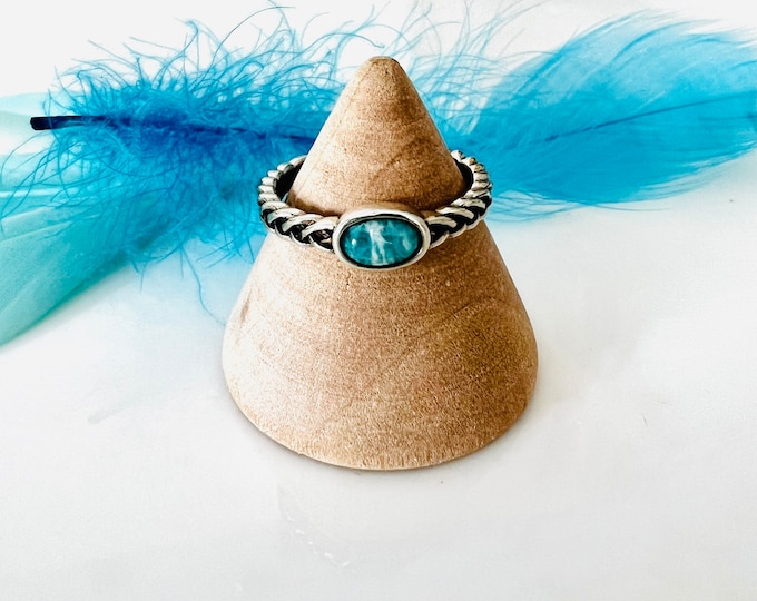 Ring silver with stone, gemstone ring amazonite, silver ring ladies turquoise blue, stacking ring oval, layering stacking ring, small crystal ring blue