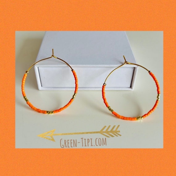 Hoop earrings orange gold/thin hoop earrings/pearls colorful stones/bicolor/hoop/large colorful hoop earrings/statement earrings/ethnic hoop earrings/Indian jewelry