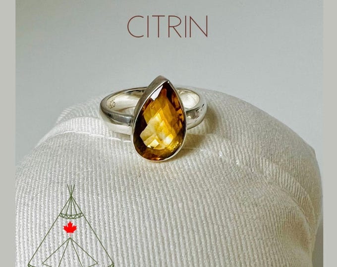 Citrine ring silver, gemstone ring orange yellow faceted, crystal statement ring, gemstone ring citrine*solitaire ring teardrop shape*ring with stone