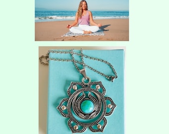 Lotus flower pendant*Lotus necklace*Lotus necklace pendant*Lotus blossom necklace silver turquoise*Lotus blossom necklace*Statement necklace flowers*Yoga jewelry