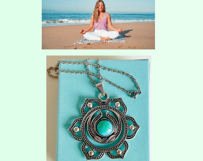 Lotus flower pendant*Lotus necklace*Lotus necklace pendant*Lotus blossom necklace silver turquoise*Lotus blossom necklace*Statement necklace flowers*Yoga jewelry