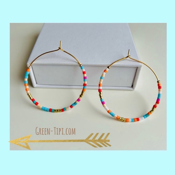 Boho earrings hoop earrings gold turquoise colorful hoop thin/colorful stones/bicolor/hoop/large hoop earrings/statement earrings/ethnic creole/Indian jewelry