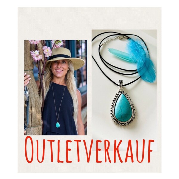 Lange Kette mit Anhänger türkis silber/Indianer Schmuck Halskette/ große lange blau grüne Tropfen Kette/Boho/Hippie/Statementkette Stein