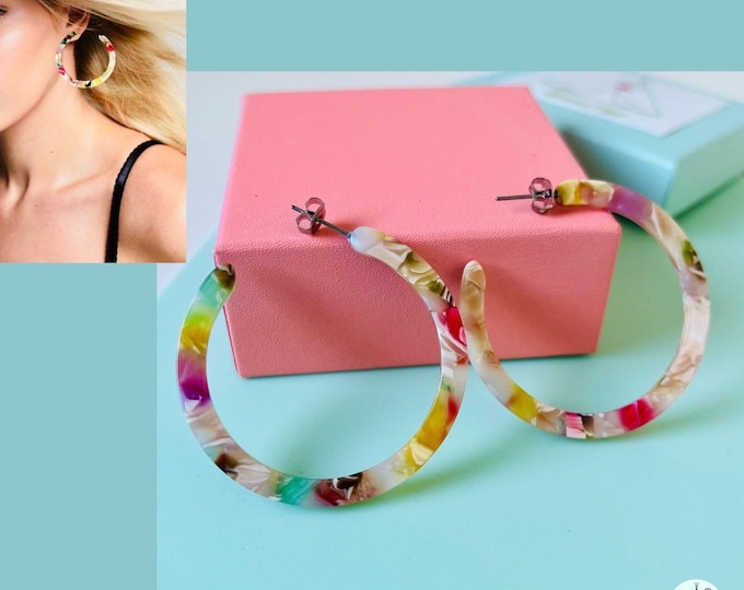 Acetate hoop earrings*Acetate hoop earrings colorful*Hoop earrings colorful Boho*colorful statement hoop earrings*Colorful hoop earrings*Hoop earrings colorful light*Hoop earrings*Hoop earrings acrylic