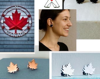 Black leaf stud earrings*Canada souvenir*Canada gift*Maple leaf stud earrings*Leaf stud earrings*Gold leaf stud earrings