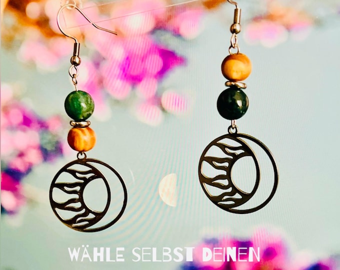 Gemstone earrings sun*Gemstone earrings moon*Gemstone earrings gold*Gemstone earrings hanging*Gemstone earrings make yourself