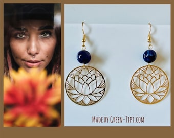 Lotus earrings silver*Earrings gemstone multicolored boho*Gemstone earrings lotus flower effect*Gemstone earrings*spiritual gift