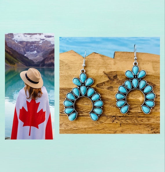 Dangle Earrings Silver Blue/Turquoise Blue Native American Dangle Earrings/Statement Earrings/Boho/Hippie Floral Earrings/Flower/Fans/Wedding/Bride