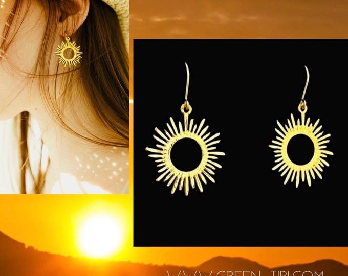 Sun earrings gold *Sun earrings gold plated *Sun earrings with pendant *Golden sun earrings *Earrings sun *Spiritual gift
