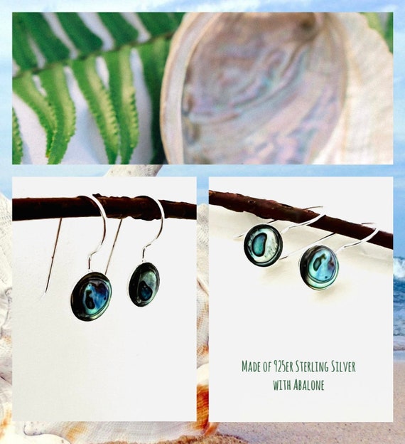Small round hanging earrings/silver/abalone paua shell earrings/minimalist small earrings/green blue/dainty hanging earrings/