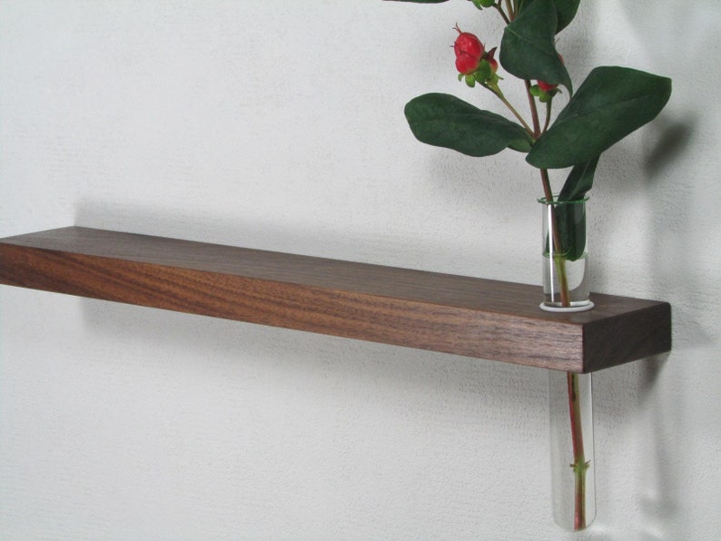 Mini wall shelf with vase walnut 40 cm Etsy