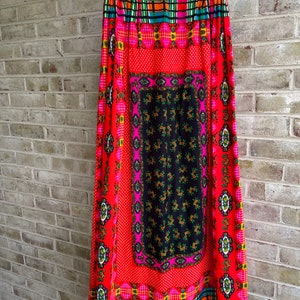 Vintage skirt 1970 70s maxi psychedelic hot pink day glow festival boho bohemian hippie hippy size xs small