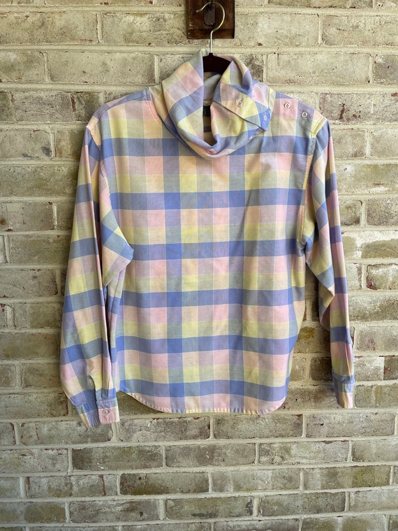 Vintage blouse shirt rainbow plaid 1980 80s preppy