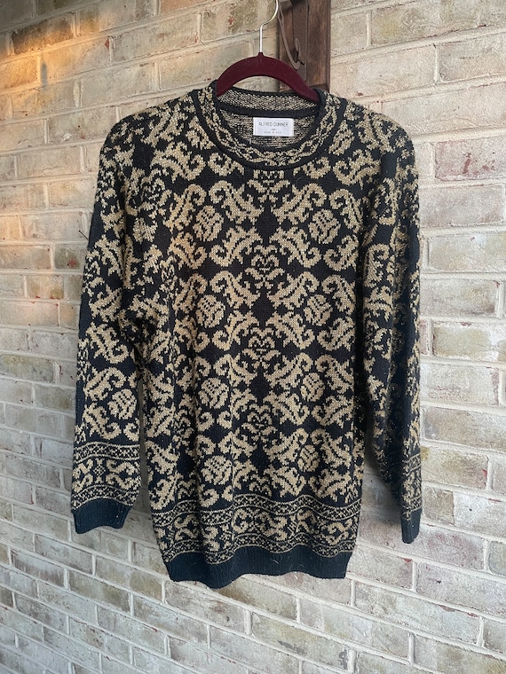 Vintage sweater 1980 80s black gold sparkle Alfred