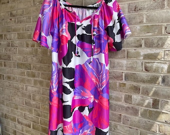 plus size vintage dress 1980 80s polyester day glo sundress mini xl 1x 16 18 2x