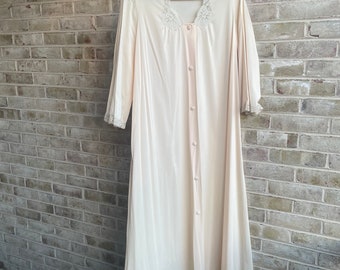 Vintage lingerie satin robe 1980 80s pearl peachy cream boho loungewear sleepwear cozy