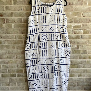 vintage dress 1990 90s handmade homemade cotton column tribal size large 12 14