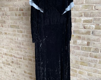 Plus size vintage dress 1930 30s black velvet boho bohemian goth witch prairie handmade homemade size 12 14 16 large xl