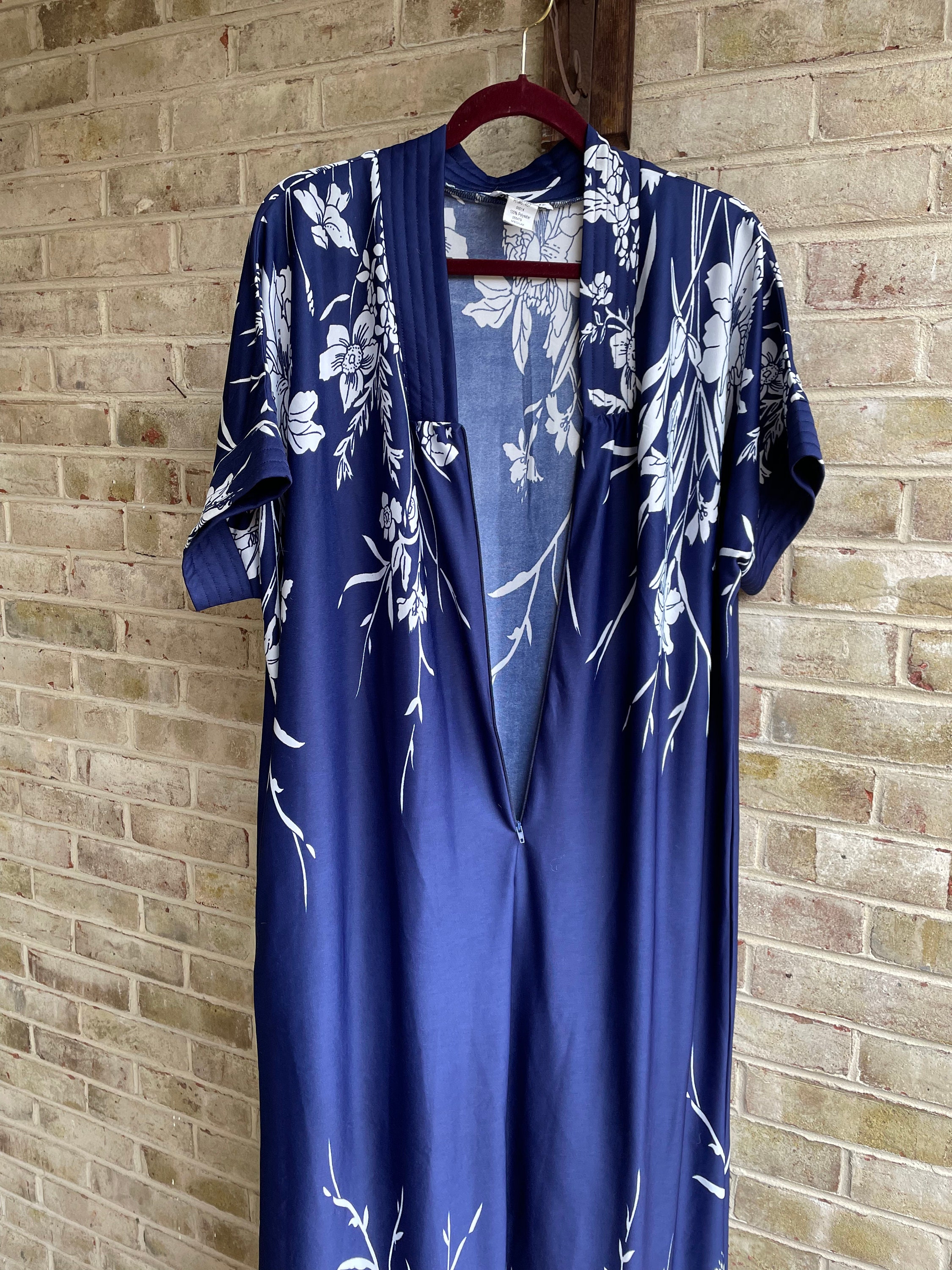 Vintage Robe Dress 1980 1990 Navy Blue White Bamboo Leisure Etsy