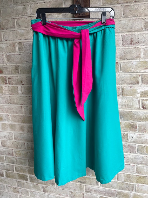 Vintage skirt deadstock 1990 90s teal fuchsia midi