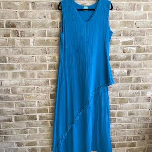 vintage dress cotton sundress aqua blue crochet hippie hippy vacation paradise tropical size medium 10 12
