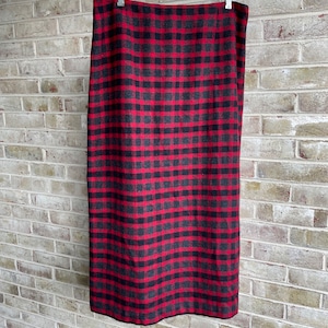 Plus size vintage skirt wool flannel plaid red black charcoal midi high waisted boho 1990 90s size 14 xl