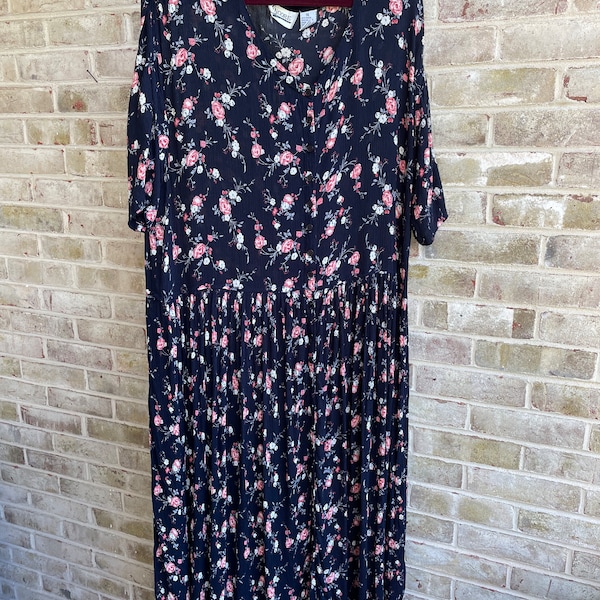Plus size vintage dress boho bohemian 1990 90s rose print hippie hippy size 2x 3x 18 20 22 xxl