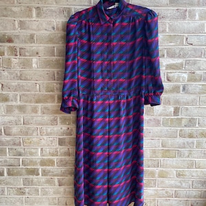 vintage dress 1980 80s Leslie Fay secretary dress rainbow disco print large 12 14