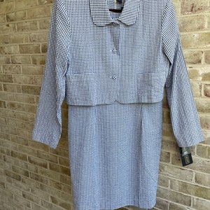 Vintage dress jacket set 1990 90s blue white gingham deadstock original tags nwot nwt Herman Geist size 14 12 large
